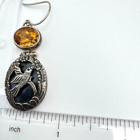 Citrine Mop Shell Sterling Silver Bird Floral Earrings Gemstone Drops 18 Grams - Picture 4 of 11